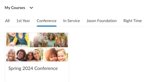 mycourses-conference My Courses widget in Brightspace showing the Conference tab with Spring 2024 Conference