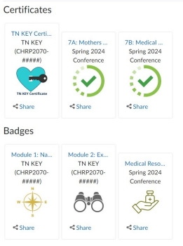 conference-awards Awards widget in Brightspace displaying certificates and badges for conference workshops and other trainings