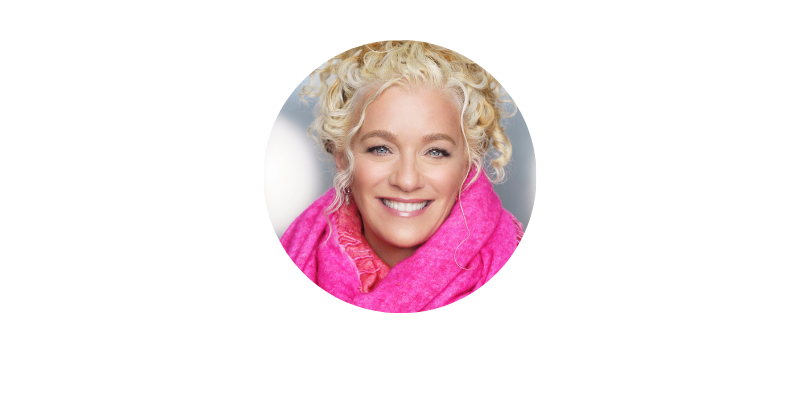 Aging Conference Headshots - Allison Massari Woman with blonde hair and a bright pink scarf smiling.