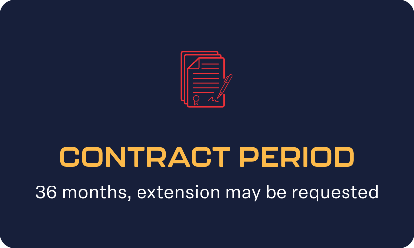 stat-contract-period Graphic with the text: Contract period - 36 months, extension may be requested