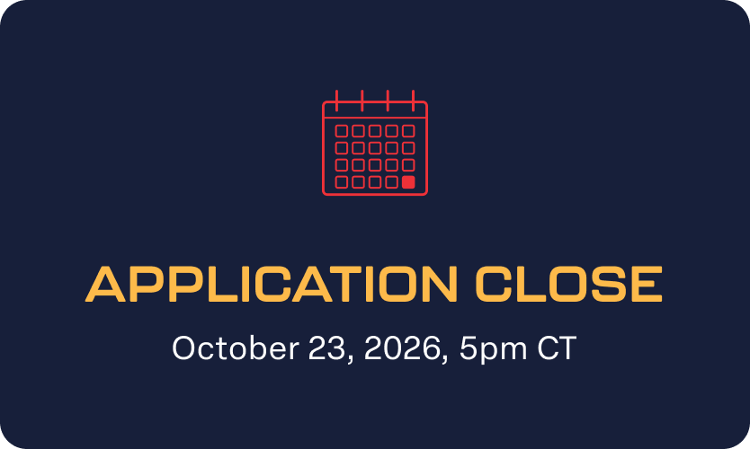 stat-application-close Graphic with the text: Application close - October 23, 2026, 5pm CT