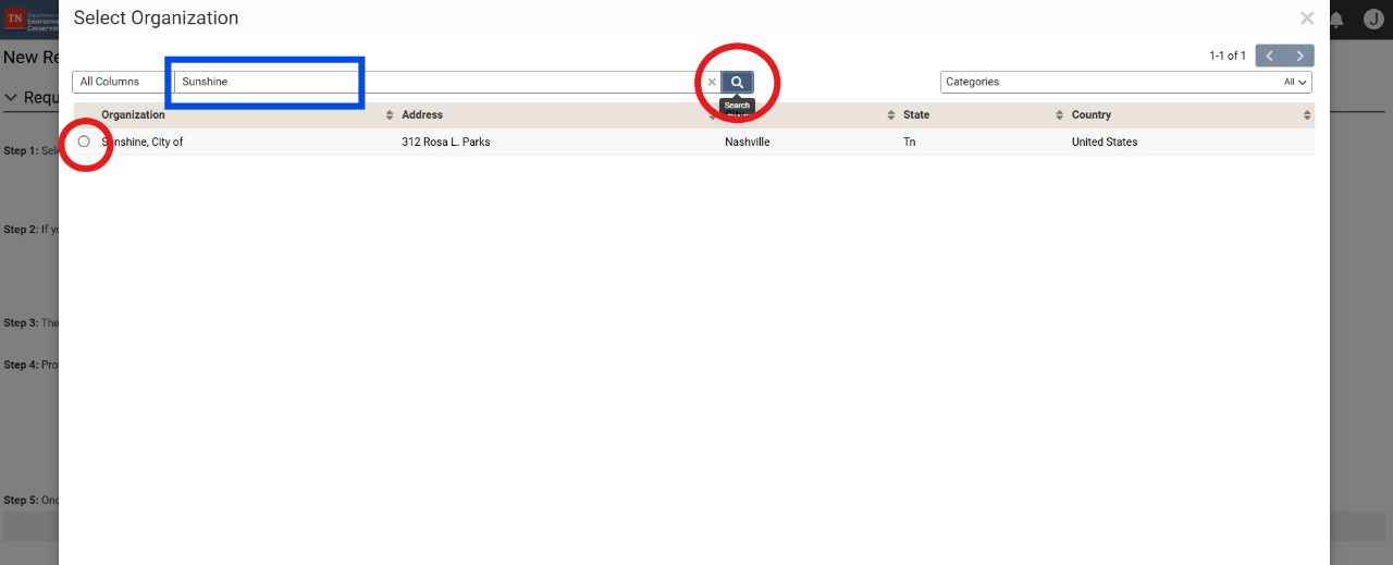 tdec_grants_search-organization Grants Search Organization screen