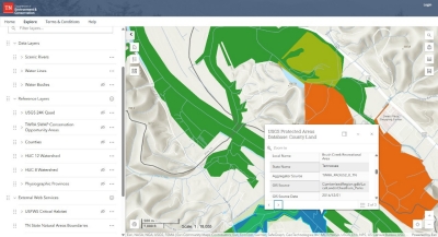 A web map showing different spatial layers in the Environmental Review Tool (ERT)