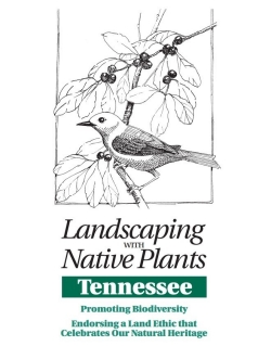 Cover Image of Landscaping with Native Plants of Tennessee featuring an image of a bird perched on a tree branch