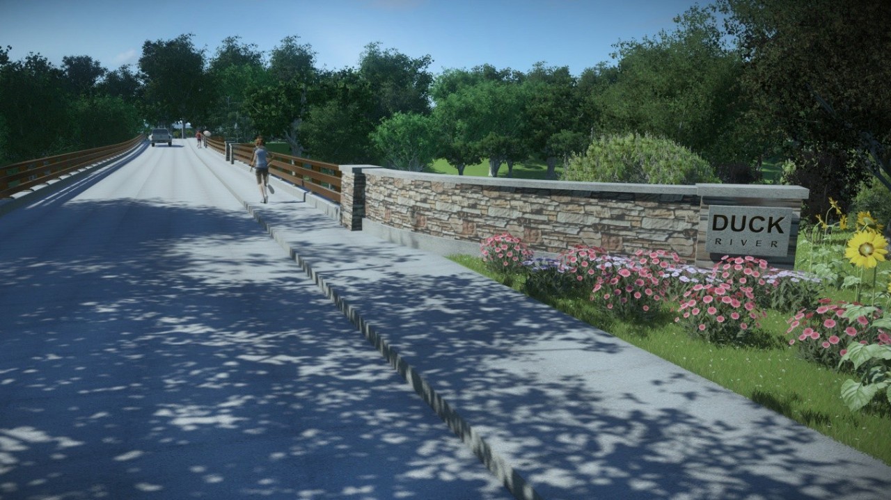 Old Stone Fort State Archaeological Park bridge rendering as seen from the bridge entrance.