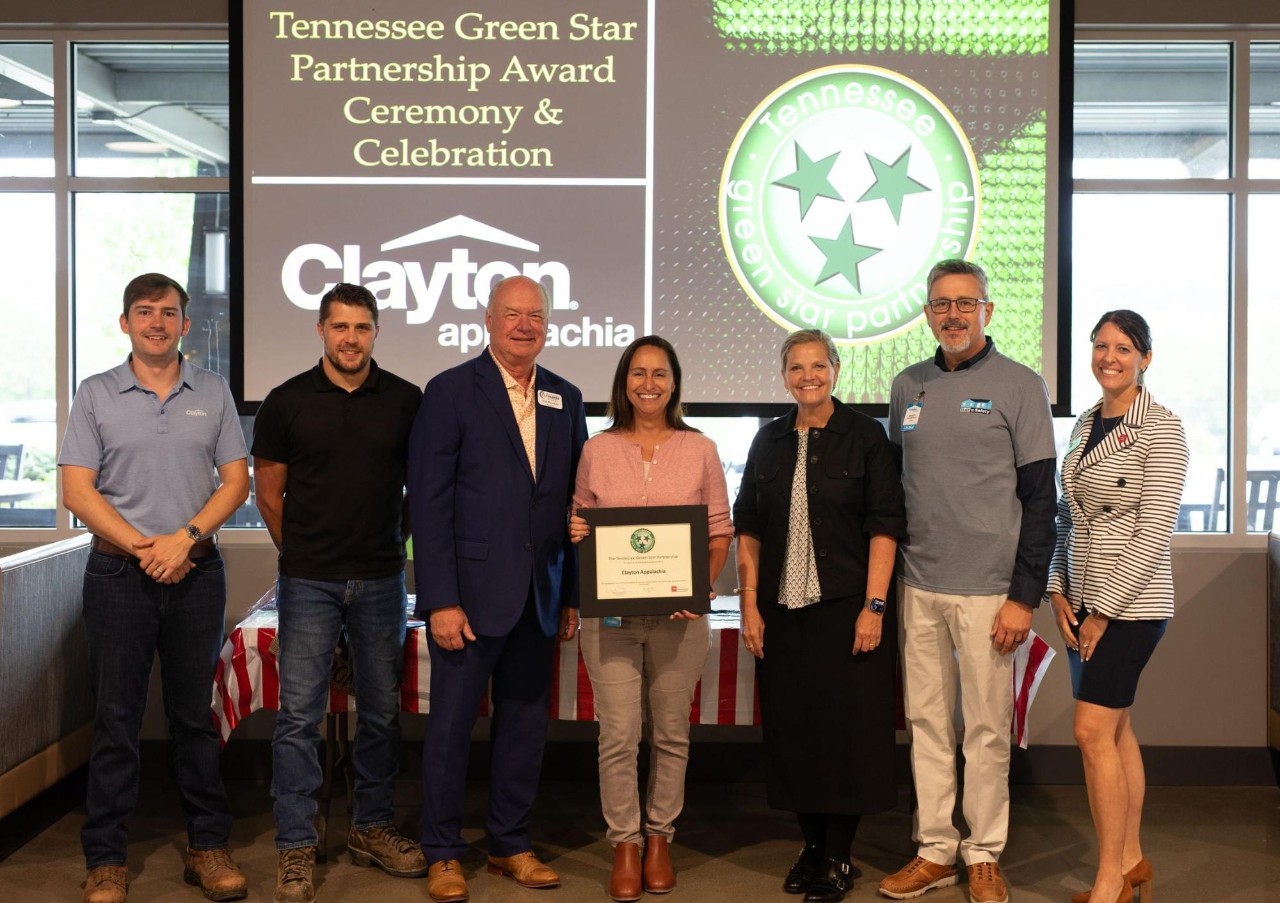 Clayton Appalachia representatives receive recognition as the company is welcomed into the Tennessee Green Star Partnership, honoring its commitment to environmental sustainability, waste reduction, and continuous improvement.