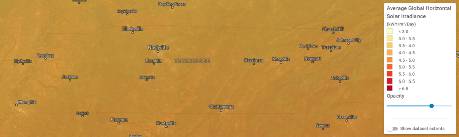 Solar Radiance in Tennessee