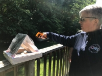 Person using a solar oven Person using a solar oven