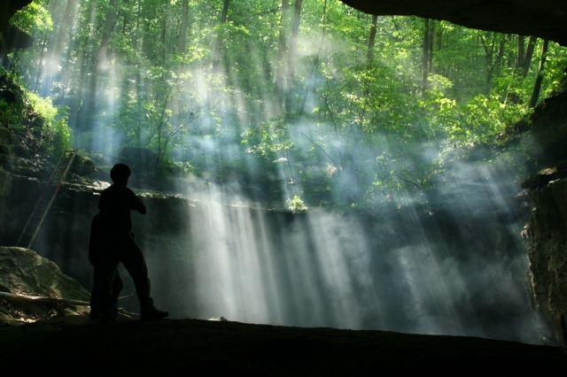 A view from inside Hubbards cave towards the outside close to the cave mouth