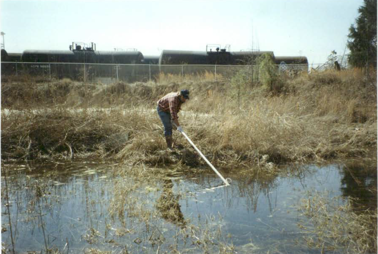 Salt pond sampling at the Chapman Chemical site. 1991 sampling event of a salt pond at the Chapman Chemical site.