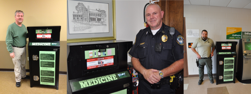 Unwanted Household Pharmaceuticals Takeback Box and Officers Image of Unwanted Household Pharmaceuticals Takeback Box and Officers