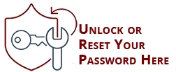  Unlock or Reset Your Password Here. Image of a shield, key, and wrench