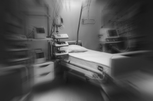 Dramatic black and white. hospital emergency room intensive care. modern equipment, concept of healthy medicine, treatment, inpatient treatment, help services, insurance, diseases, zoom blur