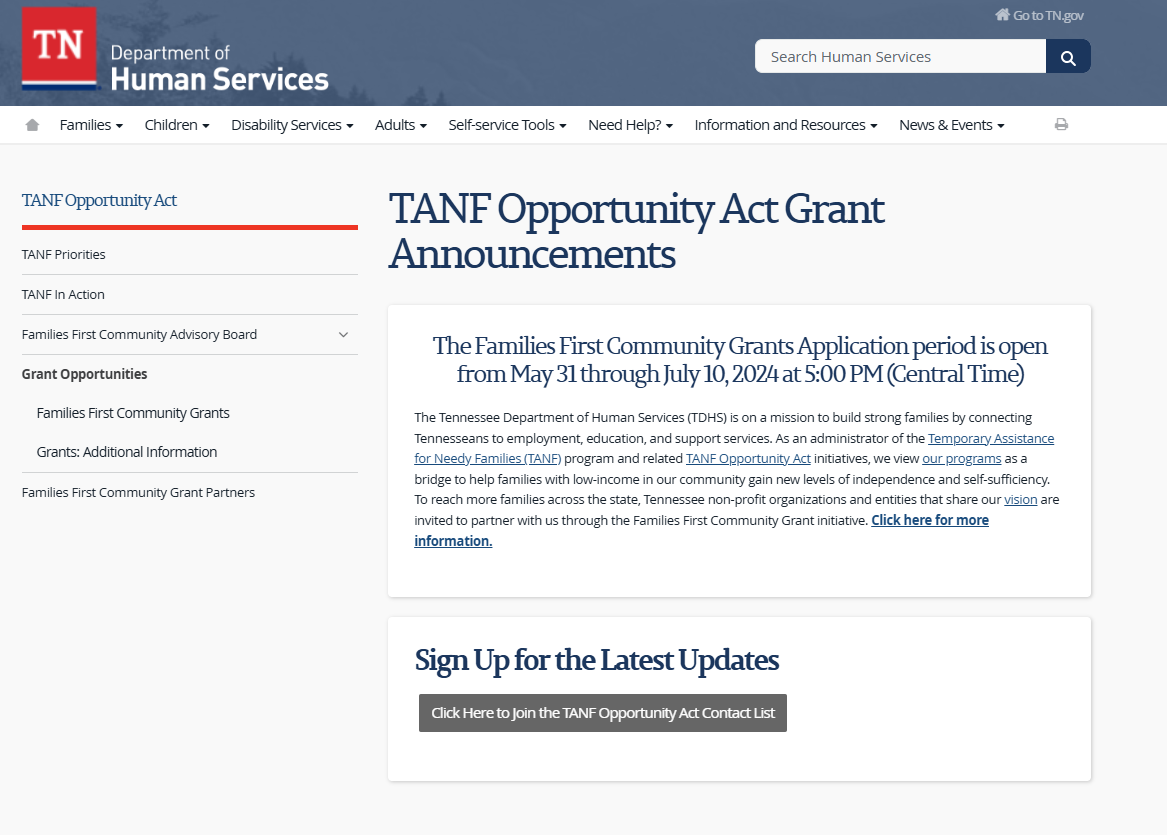 TANF Opportunity Act Webpage Cover photo for TANF Opportunity Act Webpage