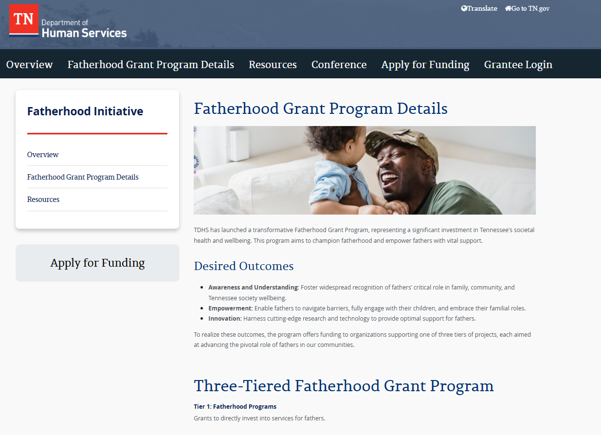 Fatherhood Grant Initiative Webpage Cover photo for the Fatherhood Grant Initiative Webpage
