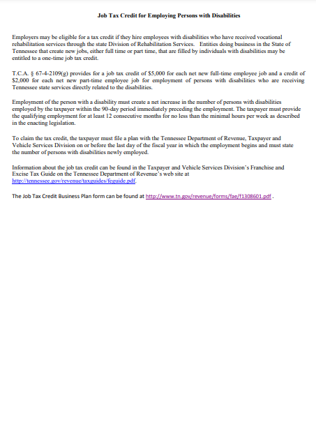 Job tax Credit for Employing Persons with Disabilities