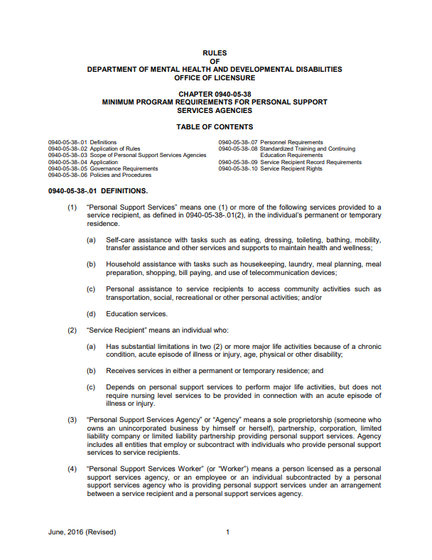 Homemaker Licensure Rules Cover photo for the Homemaker Licensure Rules document