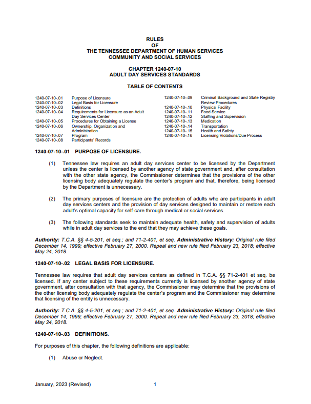 Adult Protective Services Rules and Regulations Cover Page for Adult Protective Services Rules and Regulations document
