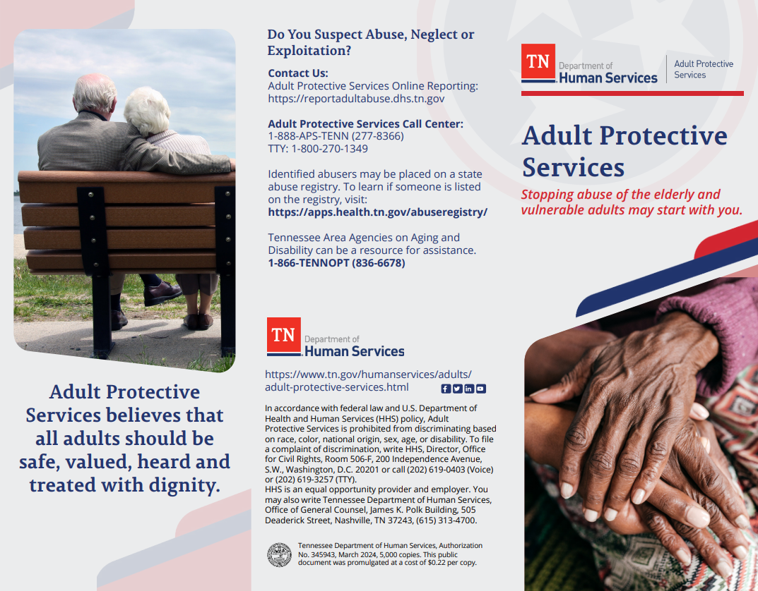 Adult Protective Services Brochure Cover Photos for the Adult Protective Services Brochure