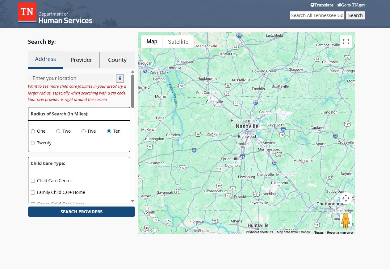 Child Care Locater tool