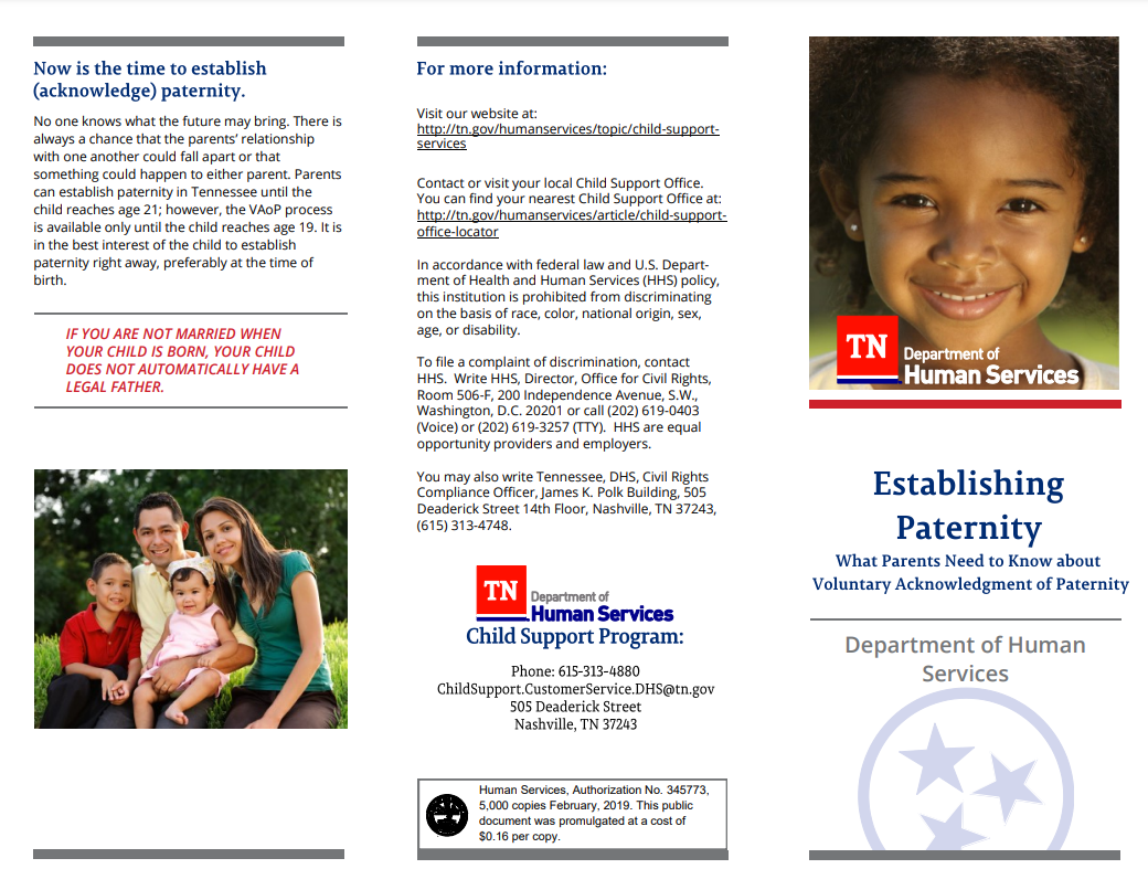establishing paternity brochure cover