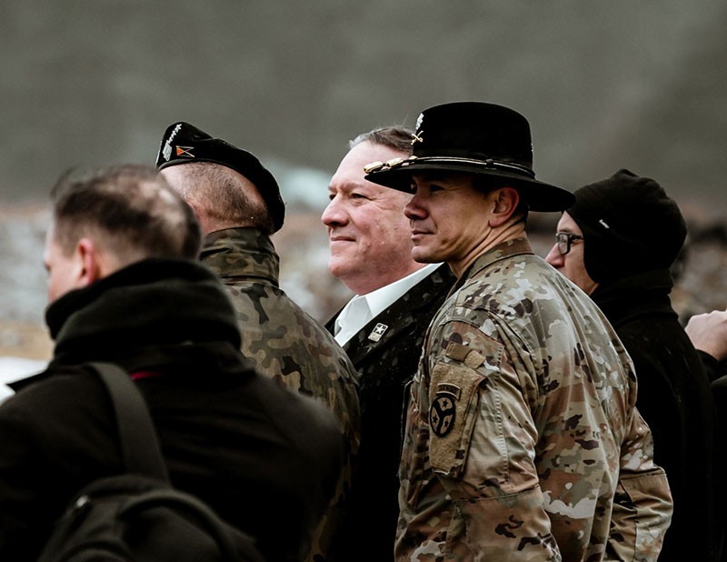 U.S. Secretary of State Michael R. Pompeo and Lt. Col. Donny Hebel from Tennessee’s 278th Armored Cavalry Regiment and commander of the U.S. Enhanced Forward Presence Battalion in Poland watch as Tennessee soldiers conduct a live fire exercise with Bradley Fighting Vehicles at the Bemowo Piskie Training Area in Poland on February 13, 2019. U.S. Secretary of State Michael R. Pompeo and Lt. Col. Donny Hebel from Tennessee’s 278th Armored Cavalry Regiment and commander of the U.S. Enhanced Forward Presence Battalion in Poland watch as Tennessee soldiers conduct a live fire exercise with Bradley Fighting Vehicles at the Bemowo Piskie Training Area in Poland on February 13, 2019.