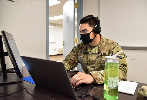 2nd Lt. Curtis Rookard, a Cyber Operations Officer with the Tennessee National Guard’s 175th Cyber Protection Team, participates in Cyber Shield 2020, in Smyrna, Sept. 22. Cyber Shield 2020 is an annual exercise designed to increase response capabilities and preparedness among more than 540 cyber professionals across the National Guard, as well as government agencies and industry experts. Soldier working at a computer