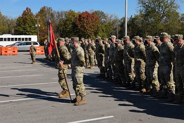 Soldiers from the 913th Engineer Company and the 269th Military Police Company conduct a final formation after returning home from a yearlong deployment, Nov. 1, at Smyrna’s Volunteer Training Site after supporting operations near Laredo, Texas. (Photo by Edgar Castro) Soldiers from the 913th Engineer Company and the 269th Military Police Company conduct a final formation after returning home from a yearlong deployment, Nov. 1, at Smyrna’s Volunteer Training Site after supporting operations near Laredo, Texas. (Photo by Edgar Castro)