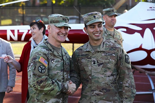 Tennessee’s Deputy Adjutant General, Maj. Gen. Jimmie Cole, swore in 18 of Austin Peay State University’s ROTC cadets during their military appreciation football game at Fortera Stadium on Nov. 6. (Photo by Sgt. James Bolen Jr.)   