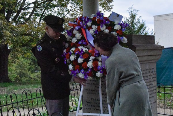 Maj. Gen. Jimmie Cole, Tennessee’s Deputy Adjutant General, and Rachael Helvering, Executive Director of the James K. Polk Association, lay a wreath on President James K. Polk’s Tomb at the Tennessee Capitol grounds during a wreath laying ceremony to honor and commemorate Polk’s 226th birthday, Nov. 2. (photo by William Jones) Maj. Gen. Jimmie Cole, Tennessee’s Deputy Adjutant General, and Rachael Helvering, Executive Director of the James K. Polk Association, lay a wreath on President James K. Polk’s Tomb at the Tennessee Capitol grounds during a wreath laying ceremony to honor and commemorate Polk’s 226th birthday, Nov. 2. (photo by William Jones)