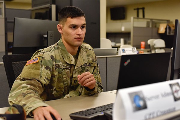 Capt. Curtis Crossman, Det. 2, 175th Cyber Protection Team commander, participates in Cyber Shield 2021, July 14, at Joint Force Headquarters in Nashville. Cyber Shield 2021 is a national cyber-security exercise designed to increase response capabilities of cyber professionals across the country. (Photo by Sgt. 1st Class Timothy Cordeiro) Capt. Curtis Crossman, Det. 2, 175th Cyber Protection Team commander, participates in Cyber Shield 2021, July 14, at Joint Force Headquarters in Nashville. Cyber Shield 2021 is a national cyber-security exercise designed to increase response capabilities of cyber professionals across the country. (Photo by Sgt. 1st Class Timothy Cordeiro)