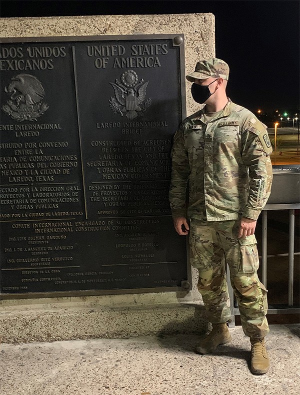 Staff Sgt. Christopher Hurley, a resident of Soddy Daisy, Tennessee, and assigned to the 913th Engineer Company of the Tennessee National Guard, poses for a photo at the Laredo International Bridge in Texas. Hurley saved the life of a pedestrian on Sept. 20 by performing CPR while supporting the Department of Defense's Southwest Border mission. (Submitted photo) Staff Sgt. Christopher Hurley, a resident of Soddy Daisy, Tennessee, and assigned to the 913th Engineer Company of the Tennessee National Guard, poses for a photo at the Laredo International Bridge in Texas. Hurley saved the life of a pedestrian on Sept. 20 by performing CPR while supporting the Department of Defense's Southwest Border mission. (Submitted photo)
