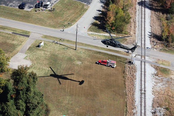 The Tennessee Helicopter Aquatic Rescue Team partnered with Humphreys County Emergency Management Agency and other local and state first responders during a joint search and rescue exercise, Oct. 19, on Kentucky Lake. (Photo by Capt. Kealy Moriarty)