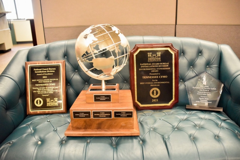 The Tennessee National Guard’s Construction and Facilities Management Office was honored on Feb. 3, with multiple awards for outstanding performance in the environmental and conservation field. The awards include the 2021 Environmental Stewardship Trophy and the Best Regional Installations Program in Natural Resources Conservation. The Environmental Stewardship Trophy is presented by the National Guard Bureau to the state or territory with the highest overall score in cleanup, conservation, energy and construction. (photo by Sgt. 1st Class Timothy Cordeiro)