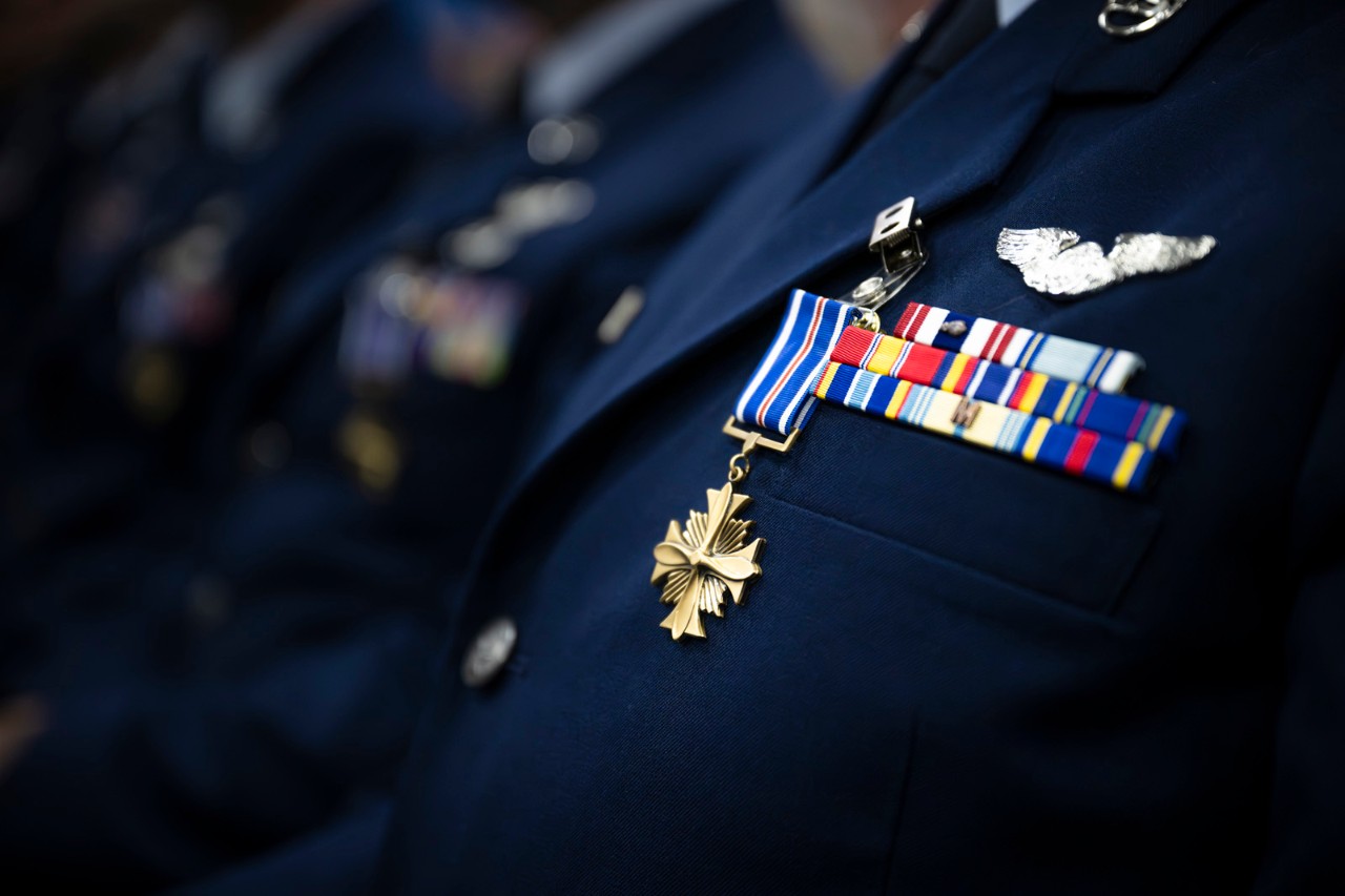 Eleven Airmen from the 134th Air Refueling Wing receive the Distinguished Flying Cross on December 7, 2024 at a ceremony on McGhee Tyson Air National Guard Base, Knoxville, Tennessee. The ceremony highlighted the critical role played by these recipients during a coordinated defense effort in response to one of the largest missile and drone attacks in history, when Iran launched a massive assault on Israel involving over 300 ballistic missiles, cruise missiles, and unmanned aerial systems. (U.S. Air National Guard photo by Senior Airman Ben Cash) Eleven Airmen from the 134th Air Refueling Wing receive the Distinguished Flying Cross on December 7, 2024 at a ceremony on McGhee Tyson Air National Guard Base, Knoxville, Tennessee. The ceremony highlighted the critical role played by these recipients during a coordinated defense effort in response to one of the largest missile and drone attacks in history, when Iran launched a massive assault on Israel involving over 300 ballistic missiles, cruise missiles, and unmanned aerial systems. (U.S. Air National Guard photo by Senior Airman Ben Cash)