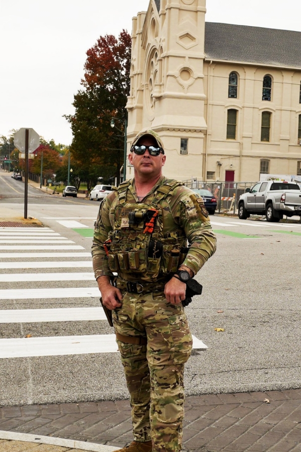While serving as a medical response team member for his fellow Guardsmen performing a community safety patrol with local law enforcement as part of the Memphis Safe Task Force, Staff Sgt. Cody Luhrs, a Security Forces officer with the Air National Guard’s 164th Airlift Wing, saved the life of a local woman suffering from a drug overdose west of the Memphis International Airport on Winchester Road. (Photo by U.S. Army Staff Sgt. Matthew Brown) Photo of Staff Sgt. Cody Luhrs, a Security Forces officer with the Air National Guard’s 164th Airlift Wing, who saved the life of a local woman suffering from a drug overdose west of the Memphis International Airport on Winchester Road. (Photo by U.S. Army Staff Sgt. Matthew Brown)