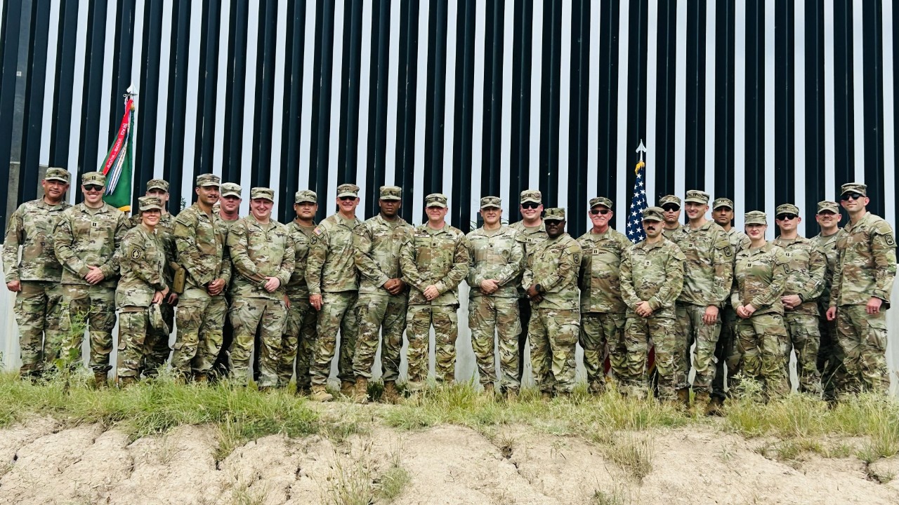 Soldiers from the 168th Military Police Battalion pose for a photograph at the U.S. Southern Border during their deployment supporting the U.S. Border Patrol in the Rio Grande Valley Sector near Edinburg, Texas. (submitted photo) Soldiers from the 168th Military Police Battalion pose for a photograph at the U.S. Southern Border during their deployment supporting the U.S. Border Patrol in the Rio Grande Valley Sector near Edinburg, Texas. (submitted photo)