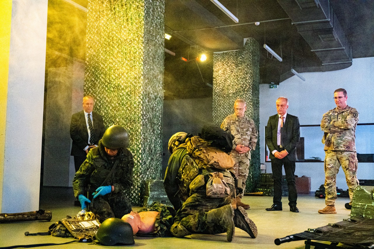 Tennessee National Guard 30th Troop Commander, Col. Bryan Olsen and Command Sgt. Maj. Gary Bailey review tactical combat care movements of Bulgarian surgeons with Bulgarian Armed Forces medical leaders during a simulated exercise July 8, at the Military Medical Academy, Sofia, Bulgaria. Thanks to the continued success of their 33-year collaboration within the State Partnership Program, this training review encouraged both militaries to gain knowledge of the best emergency response practices and strengthen their shared efforts in joint environments. (photo by Staff Sergeant Brandon Keys) Tennessee National Guard 30th Troop Commander, Col. Bryan Olsen and Command Sgt. Maj. Gary Bailey review tactical combat care movements of Bulgarian surgeons with Bulgarian Armed Forces medical leaders during a simulated exercise July 8, at the Military Medical Academy, Sofia, Bulgaria. Thanks to the continued success of their 33-year collaboration within the State Partnership Program, this training review encouraged both militaries to gain knowledge of the best emergency response practices and strengthen their shared efforts in joint environments. (photo by Staff Sergeant Brandon Keys)