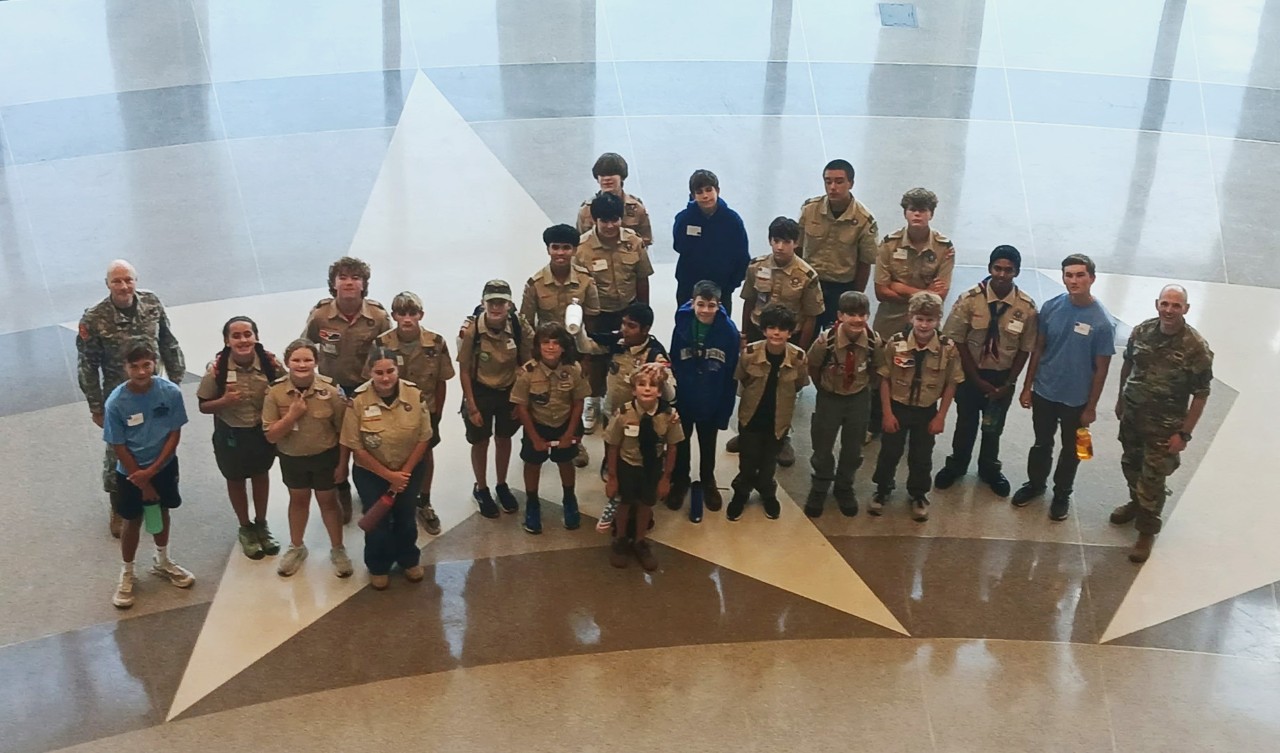 Scouts from the Middle Tennessee area visit the Tennessee State Museum while earning the Citizenship in the Nation merit badge as part of the Tennessee Military Department’s 5th Annual Merit Badge University held at Nashville’s Joint Force Headquarters, September 19. More than 300 Scouts spent the day with Soldiers and Airmen from the Tennessee National Guard, and volunteers from the Tennessee Emergency Management Authority, as they learned skills from 15 specialized merit badge classes that Scouts could choose from. (photo by Sgt. 1st Class William Baldy) Scouts from the Middle Tennessee area visit the Tennessee State Museum while earning the Citizenship in the Nation merit badge as part of the Tennessee Military Department’s 5th Annual Merit Badge University held at Nashville’s Joint Force Headquarters, September 19. More than 300 Scouts spent the day with Soldiers and Airmen from the Tennessee National Guard, and volunteers from the Tennessee Emergency Management Authority, as they learned skills from 15 specialized merit badge classes that Scouts could choose from. (photo by Sgt. 1st Class William Baldy)