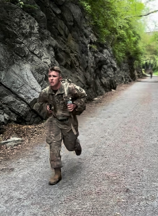Spc. Sam Roberts, a mortarman with Gallatin’s Mortar Platoon, 2nd Squadron, 278th Armored Cavalry Regiment, conducts a 12-kilometer combat march in Johnson City, April 23, to earn the German Armed Forces Proficiency Badge in Gold. (submitted photo) Spc. Sam Roberts, a mortarman with Gallatin’s Mortar Platoon, 2nd Squadron, 278th Armored Cavalry Regiment, conducts a 12-kilometer combat march in Johnson City, April 23, to earn the German Armed Forces Proficiency Badge in Gold. (submitted photo)