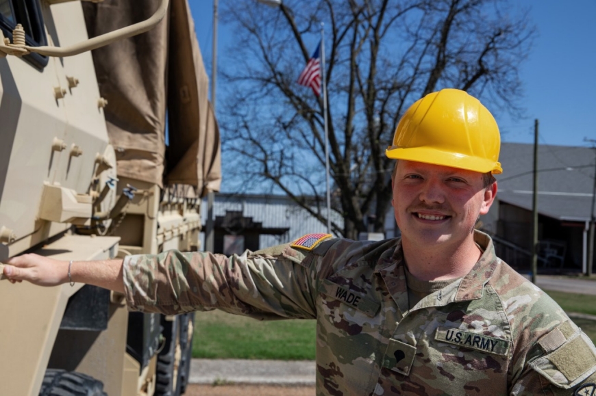 Spc. Dylan Wade, with the 913th Engineer Construction Company, prepares to deliver supplies to the Obion City Community Center, April 7. During the severe flooding in Obion County, Wade supported state and local emergency responders after storms and tornadoes tore through West and Middle Tennessee. (photo by Spc. Landon Evans) Spc. Dylan Wade, with the 913th Engineer Construction Company, prepares to deliver supplies to the Obion City Community Center, April 7. During the severe flooding in Obion County, Wade supported state and local emergency responders after storms and tornadoes tore through West and Middle Tennessee. (photo by Spc. Landon Evans)