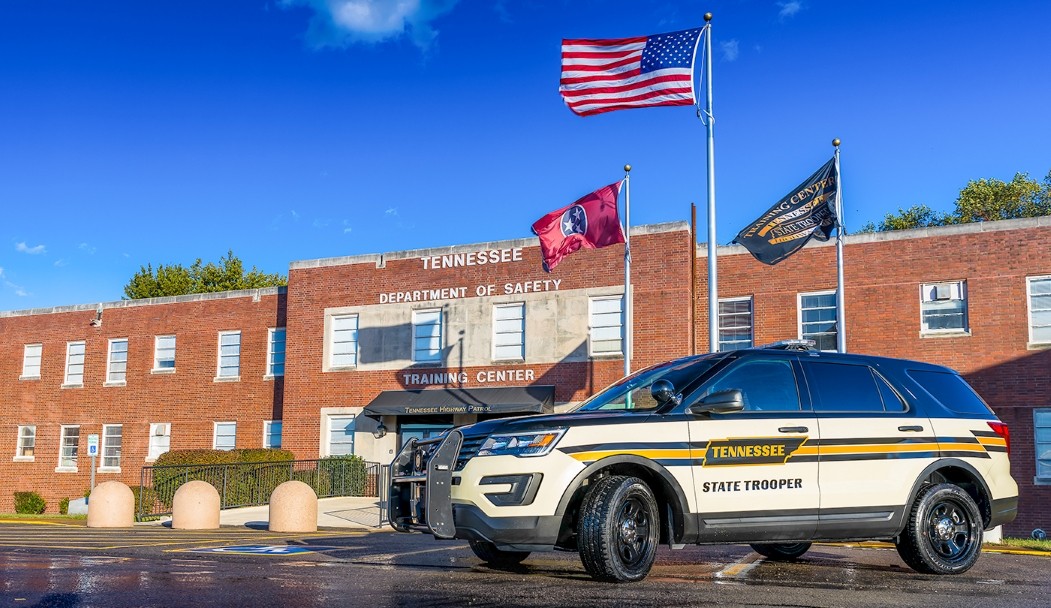 Training Center Tennessee Highway Patrol cruiser in front of the THP Training Center