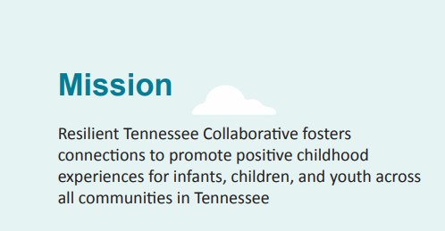 Resilient TN mission statement: Resilient Tennessee Collaborative fosters connections to promote positive childhood experiences for infants, children, and youth across all communities in Tennessee.