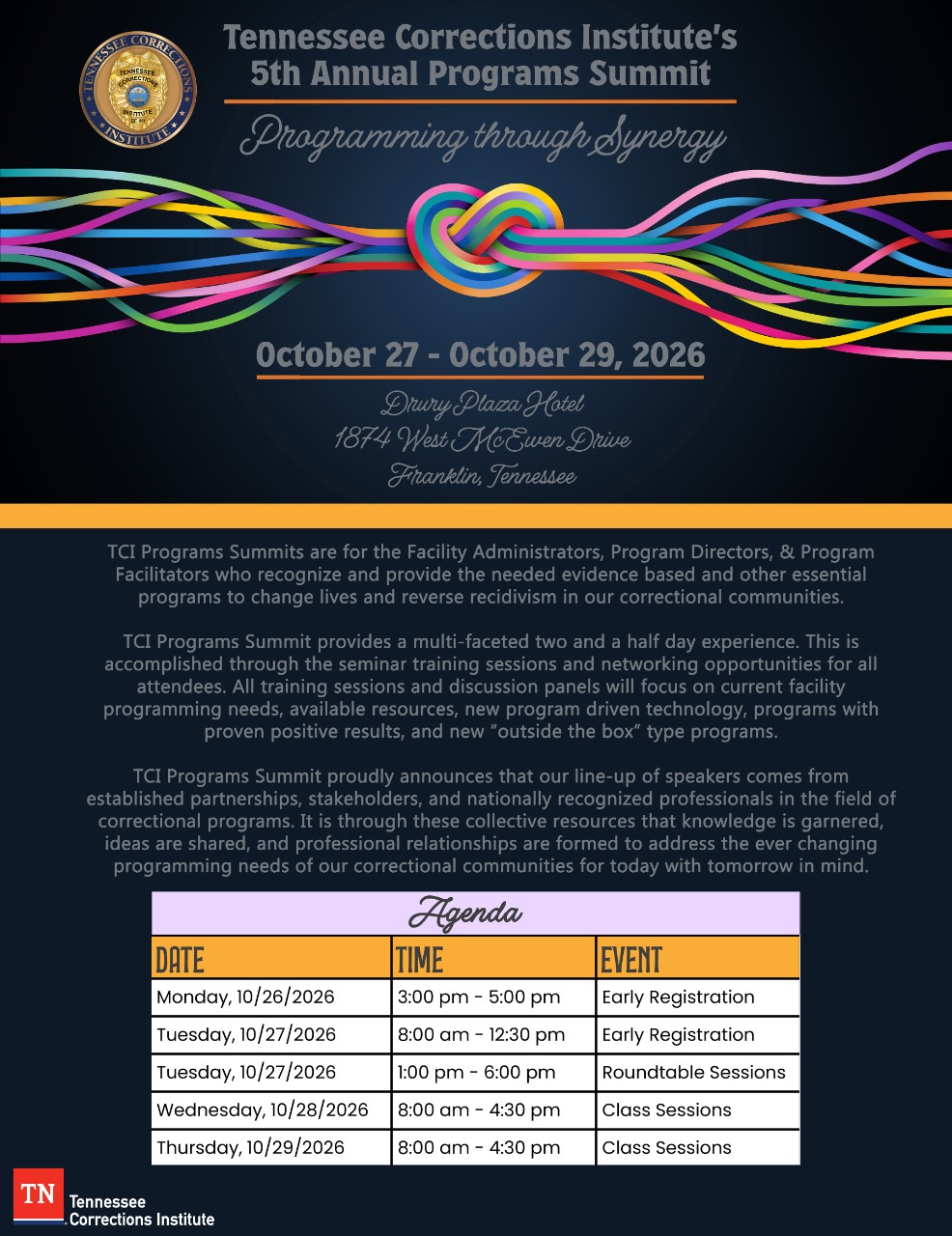 TCI 4th annual Programs Summit announcement flyer
