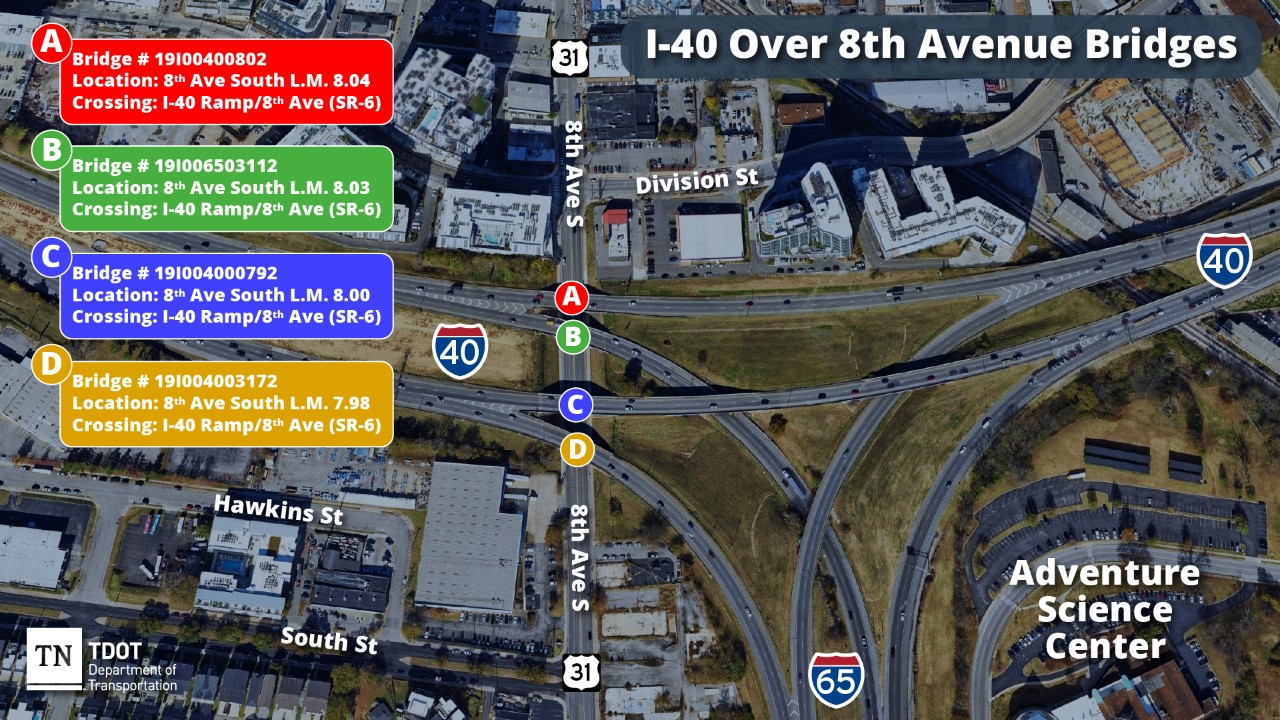 i40 8th ave bridges - v1 Location map of CMGC10 bridge replacement project