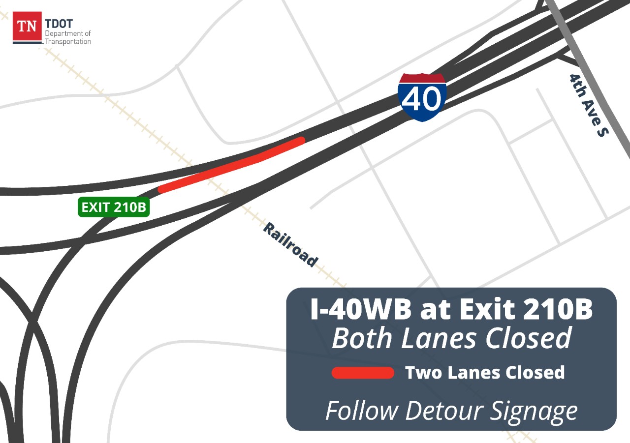 Image shows map of I-40 split to I-65 closure