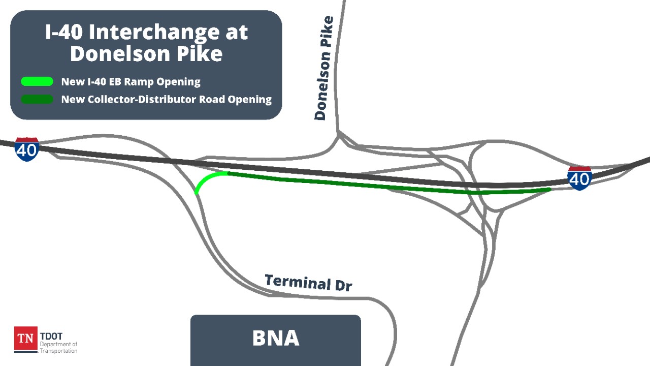 I-40 BNA EB Ramp Open - map update - v3 Map showing new ramp and road by BNA