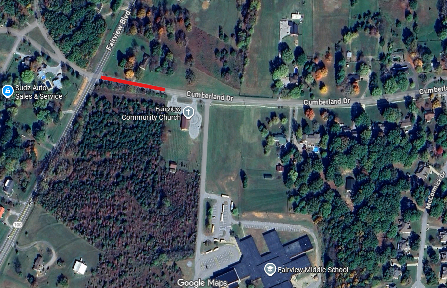 Map showing closure of Cumberland Dr. at Fairview Blvd Map showing closure of Cumberland Dr. at Fairview Blvd
