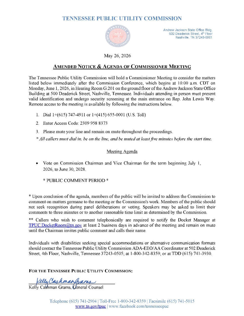 05262026.AmendedNoticeandAgendaofCommissionerMeeting06012026