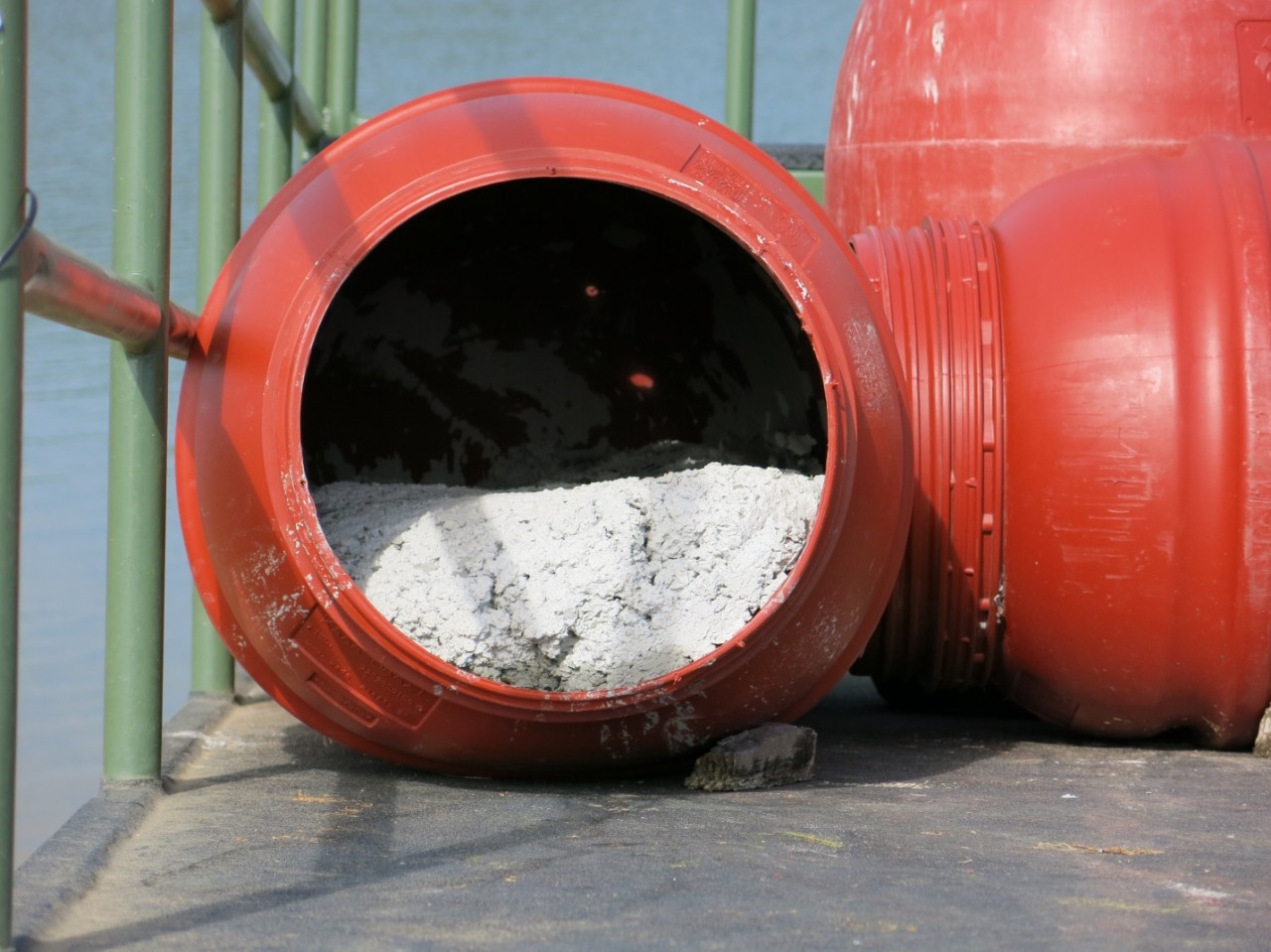 Catfish spawning habitat made from recycled plastic barrels on Cherokee Reservoir